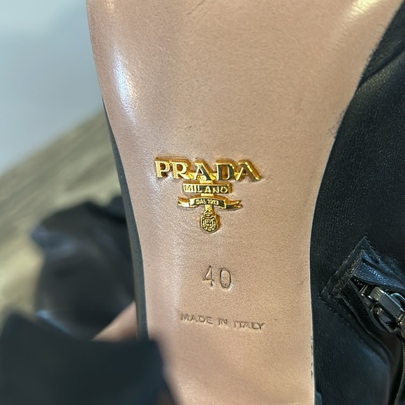 Prada Black Leather Bootie Ruffle Platform Heel size 40/10 - Picture 9 of 15